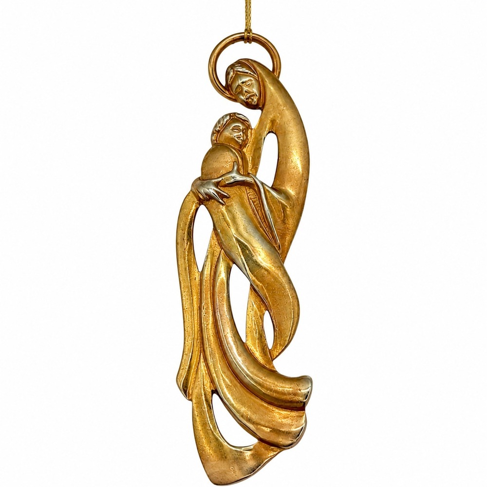 1991 Wallace Silversmiths Gold Sculpture Madonna Child Ornament Box Tag